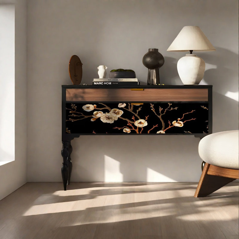 Console rétro avec tiroirs Retro Classical Elegant, Noir, noir, noir, noir