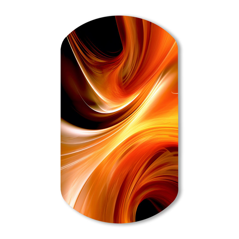 Orange Abstract Warm Fractal Design IV - Fractals Asymmetrical Metal Wall Decor, Modern Freeform Metal Art Print