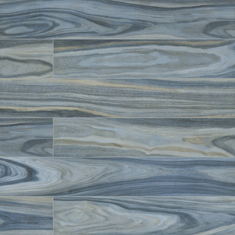 Lorento 8 in. x 48 in. Polished Porcelain Wood Look Floor and Wall Tile, Myrran Blue