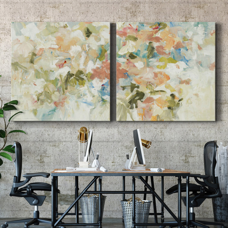 FLORAL BLUSH III Floral Blush III - ensemble de 2 peintures sur toiles tendues, H 24 po x l 48 po x P 1 po