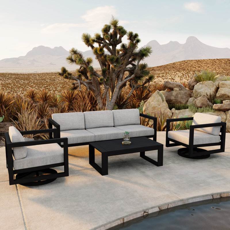 Avion 4 Piece Sofa Set With Swivel, Slate, Cast Silver Sunbrella®