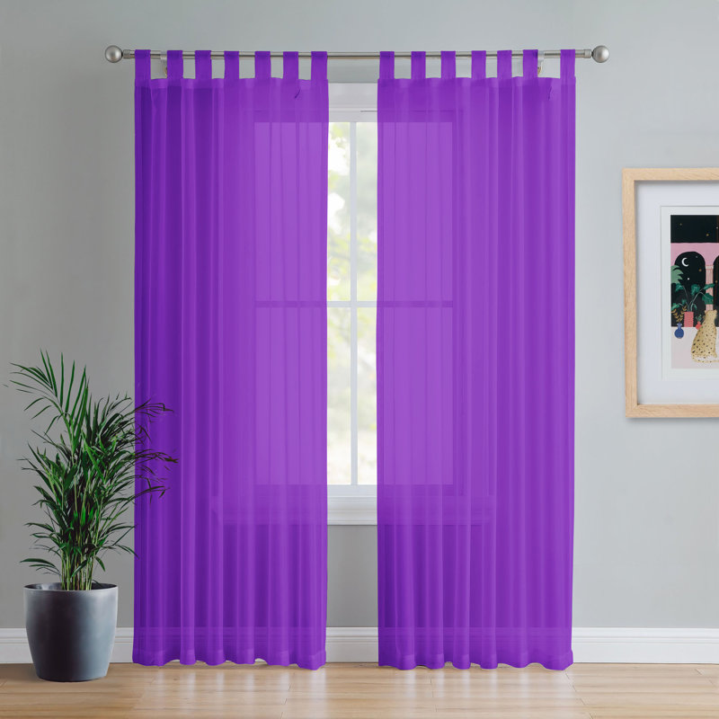 Birdsall Tab Top Sheer Single Curtain Panel, Purple, 144 W x 229 D cm