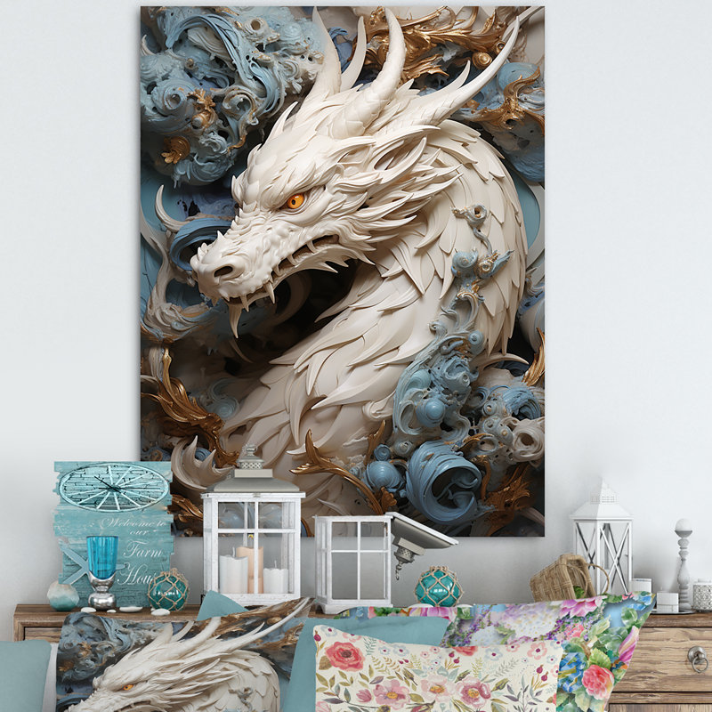 «Epic Blue and Gray Dragon Odyssey», reproduction sur toile, H 40 po x l 30 po x P 1,5 po, Toile tendue