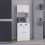 Garde-manger, 3 portes blanches avec tiroir et amp; Tablette pour micro-ondes | Bois manufacturé | Tiroirs inclus