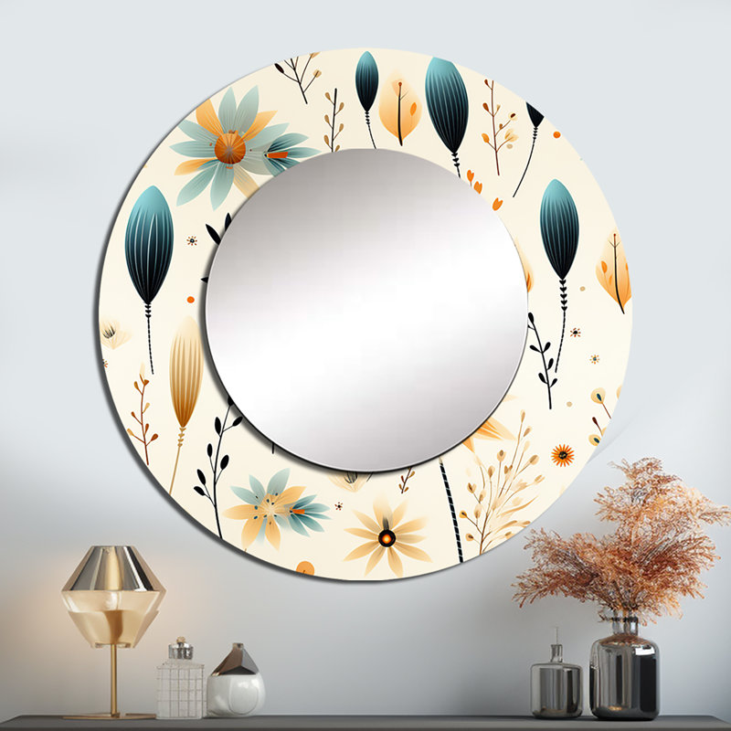 Décoration murale Earthy Elegance Motif Boho - Miroir rond floral_MTMIR123719, 29 po x 29 po