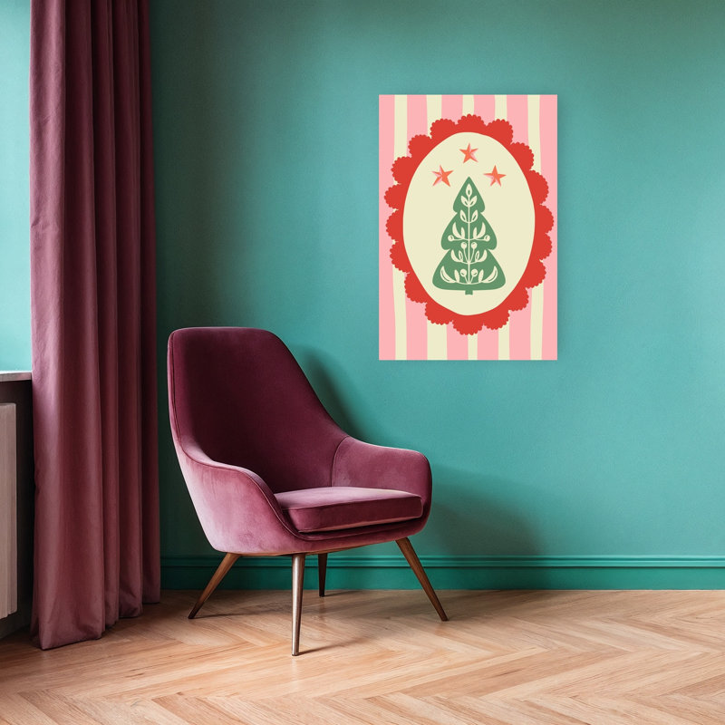 Festive Folk Christmas Tree Minimalist Whimsical Abstract Christmas Tree Winter Landscape Wall Art Print 1 Piece Wrapped Canvas Wall Art