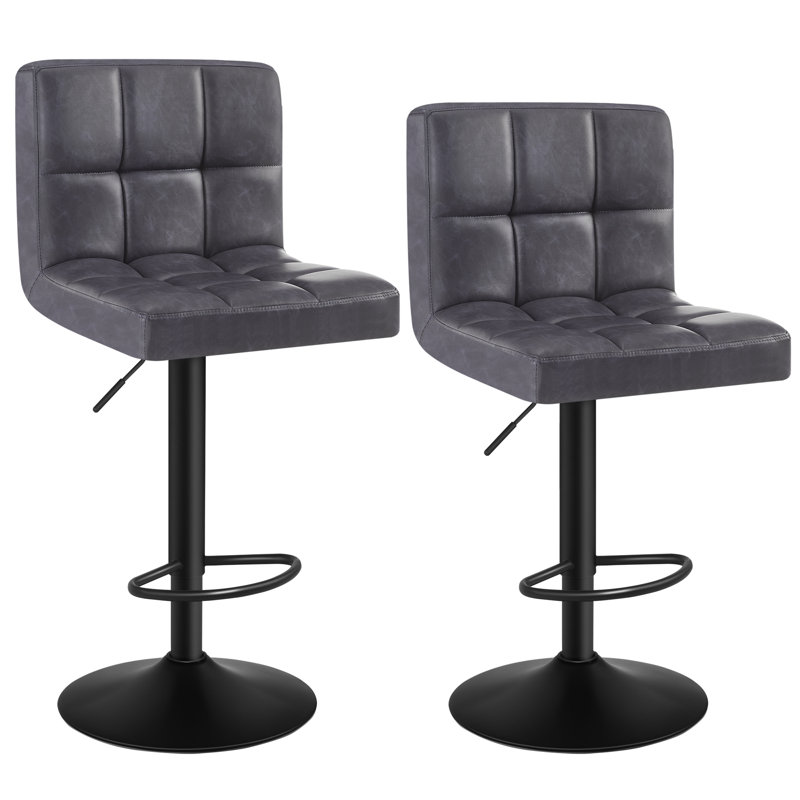 Deristin Swivel Upholstered and Faux Leather Adjustable Height Bar Stool, 1, Anthracite
