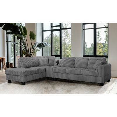 Vega Faux Fur Reversible Sectional With Media Console
