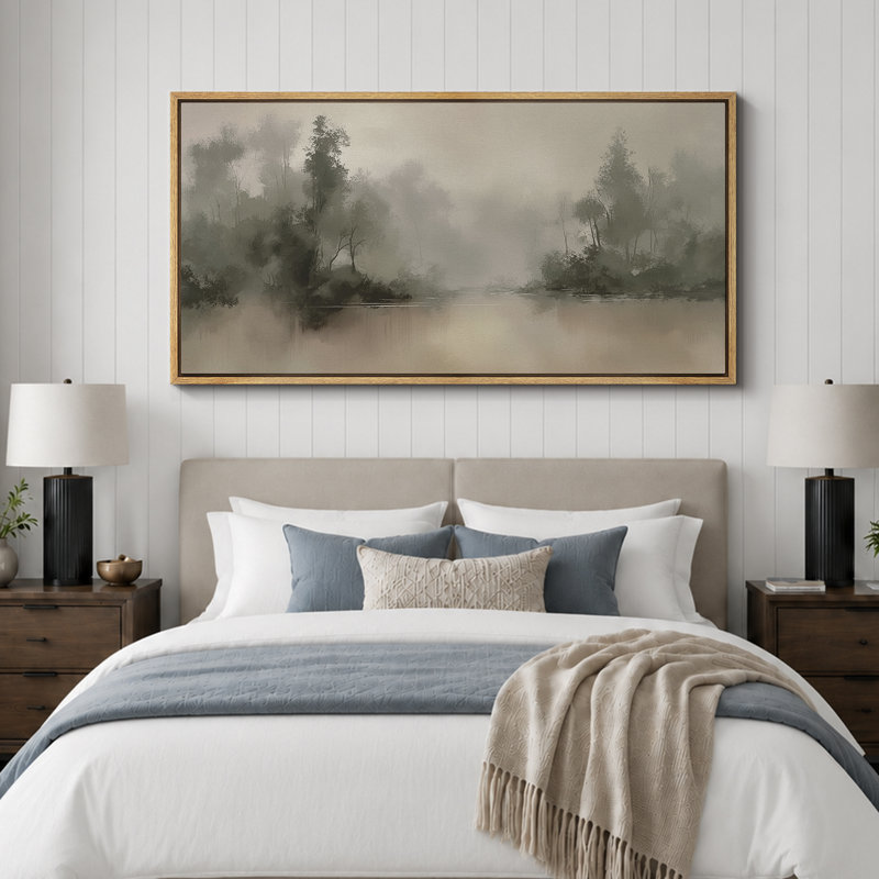 Large Framed Canvas Print Wall Art - Neutral Abstract Forest Landscape Print for Vintage Home Decor, 30" H x 60" W, Natural