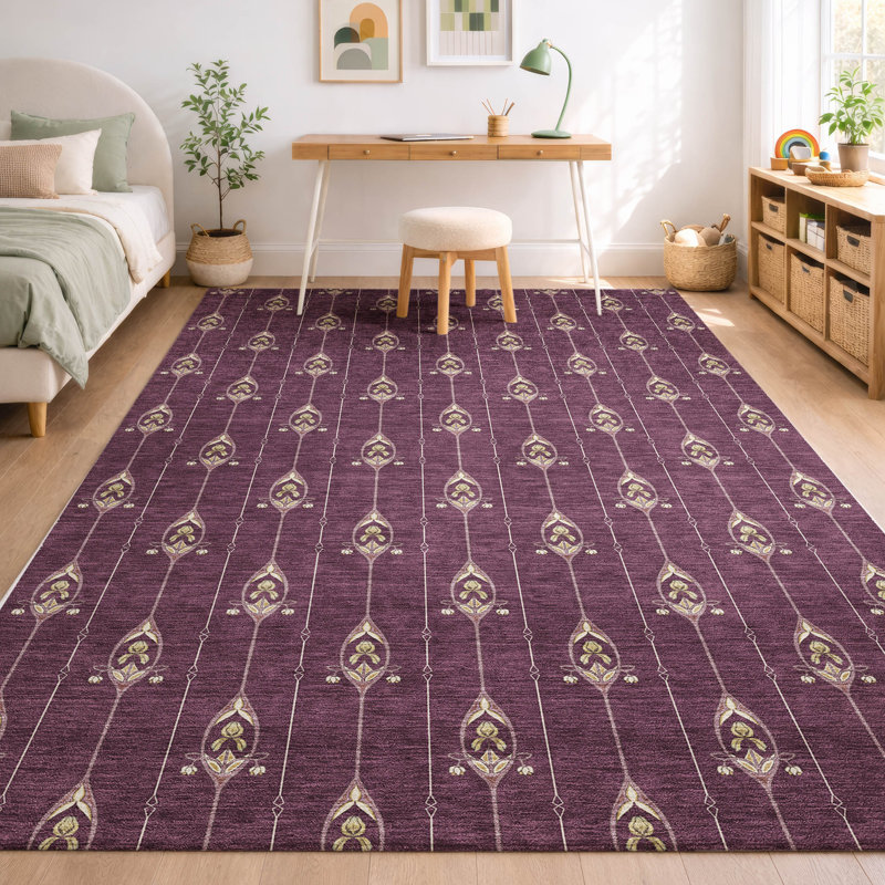 Machine Washable Indoor/Outdoor Chantille ACN2691 Kids Rug, Aubergine, 2 pi 6 po x 3 pi 10 po