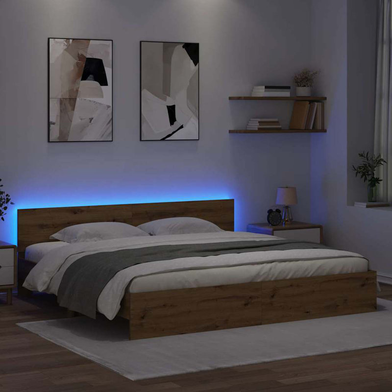  Bed Frame With Headboard Engineered Wood, Super King (6'), Artisan Oak