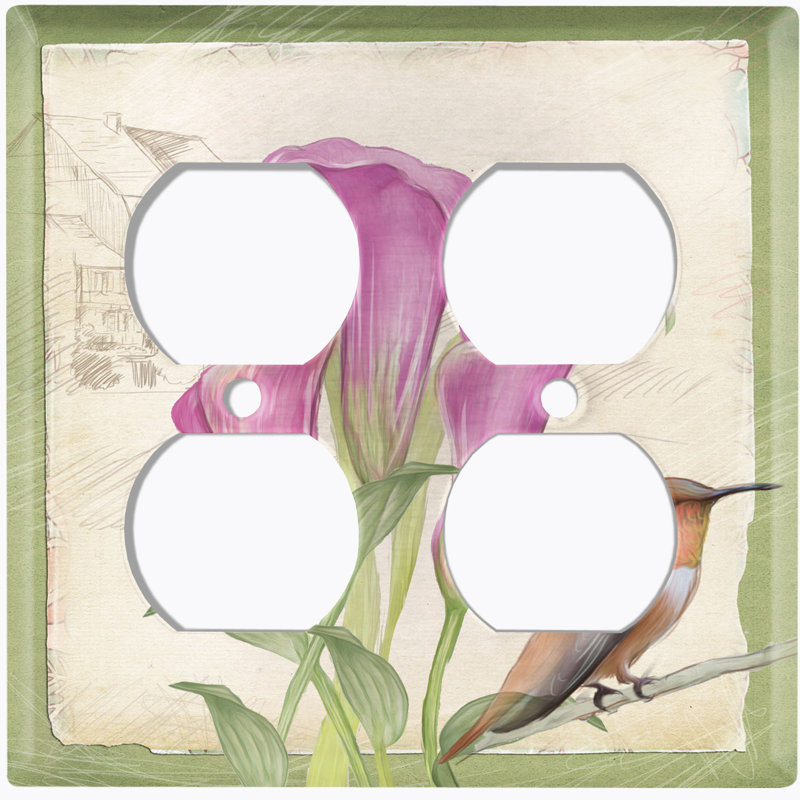 Plaque murale 2 prises avec fleurs de lys et colibri