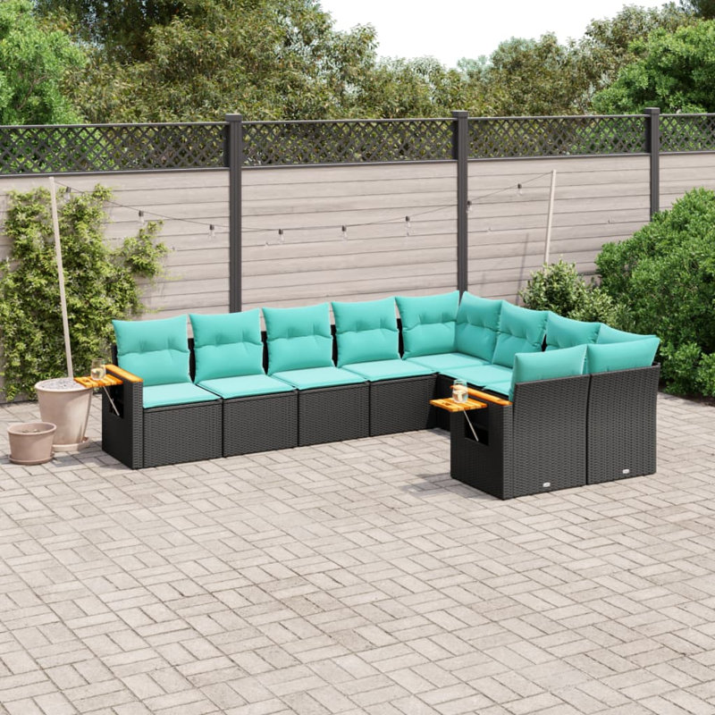  Ensemble de canapé de patio 9 pièces avec coussins en rotin de polyester noir
