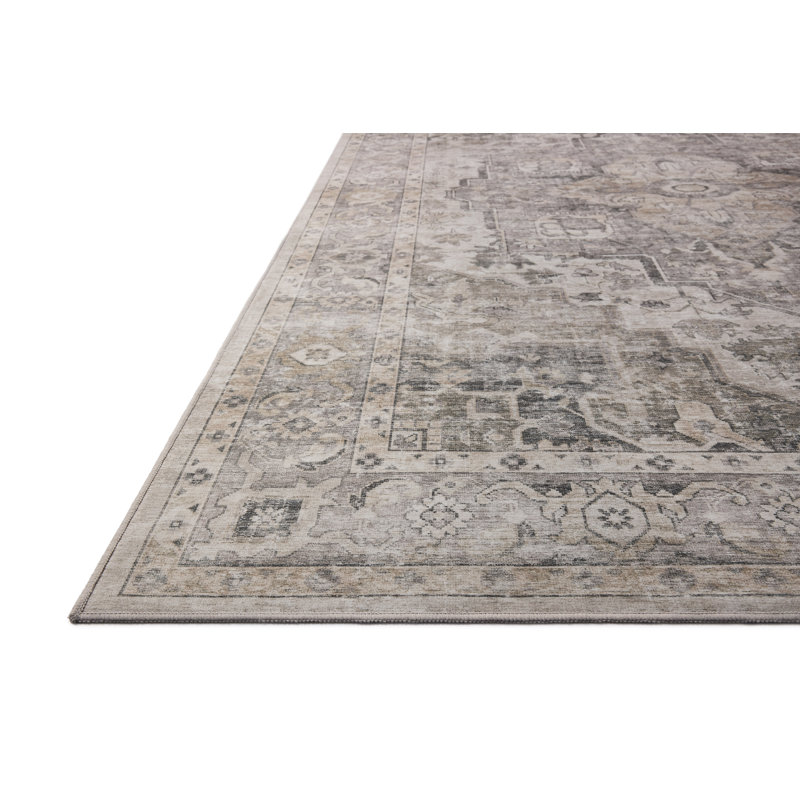 Amber Lewis x Loloi Machine Washable Josie Silver / Natural Area Rug, Rectangle 3'6" x 5'6"