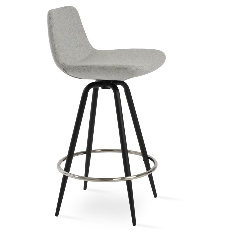 Pera Max Swivel Stool, Counter Stool (24” Seat Height), Black, Silver