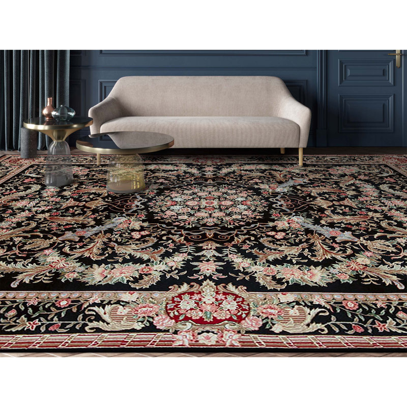 High-Quality Hand-Knotted Black Area Rug
