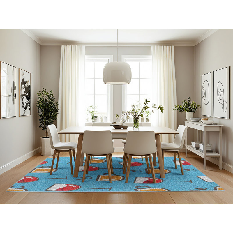 Tapis bleu / orange Norvin, Rectangle 7 pi x 10 pi