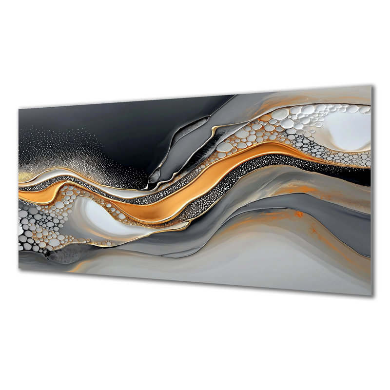 Fractal Golden Ink Shift II - décoration murale moderne en métal, impression moderne en métal, H 28 po x l 60 po x P 0,84 po