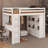 Jeneya Full Size Loft Bed with Large Shelves, Writing Desk and LED Light-426831510