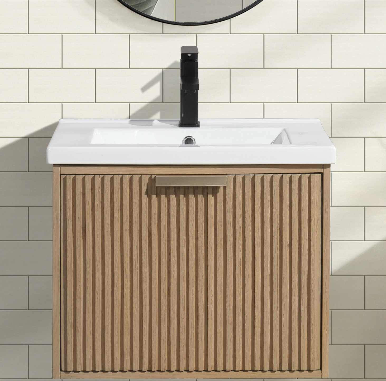 Anelie 24" Wall-Mounted Single Bathroom Vanity Set, Oak, Gold