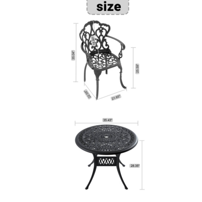 Ensemble de meubles de patio 3 pièces pour café et jardin, 3 pièces: table, 2 chaises