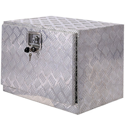 Boîte à outils en aluminium de 24 po, boîte à outils pour camion robuste, boîte à outils de rangement pour remorque extérieure, organisateur de rangement pour véhicule récréatif, coffre inférieur avec clés de verrouillage, argent
