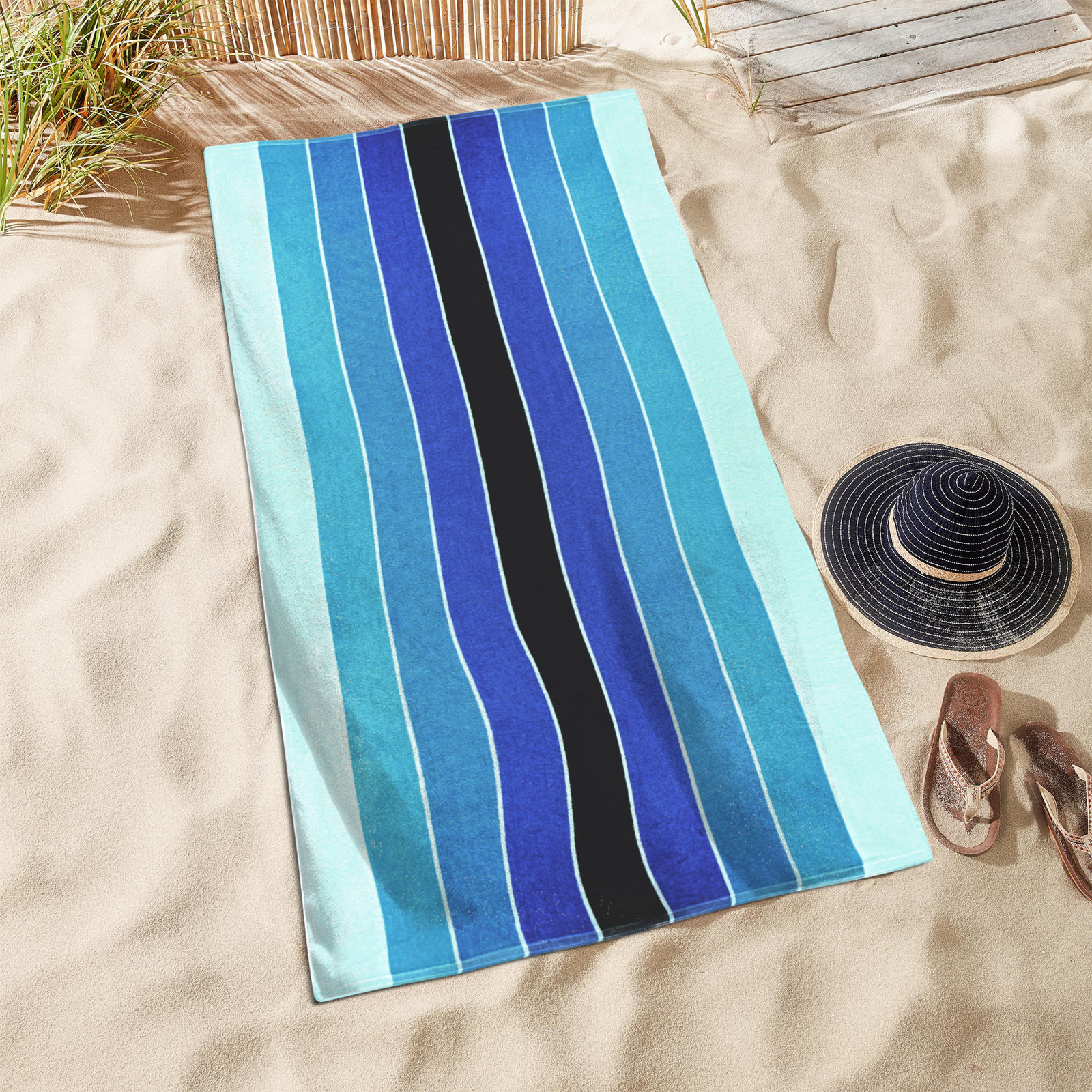 Makenna Striped Cotton Beach Towel, Blue/Black