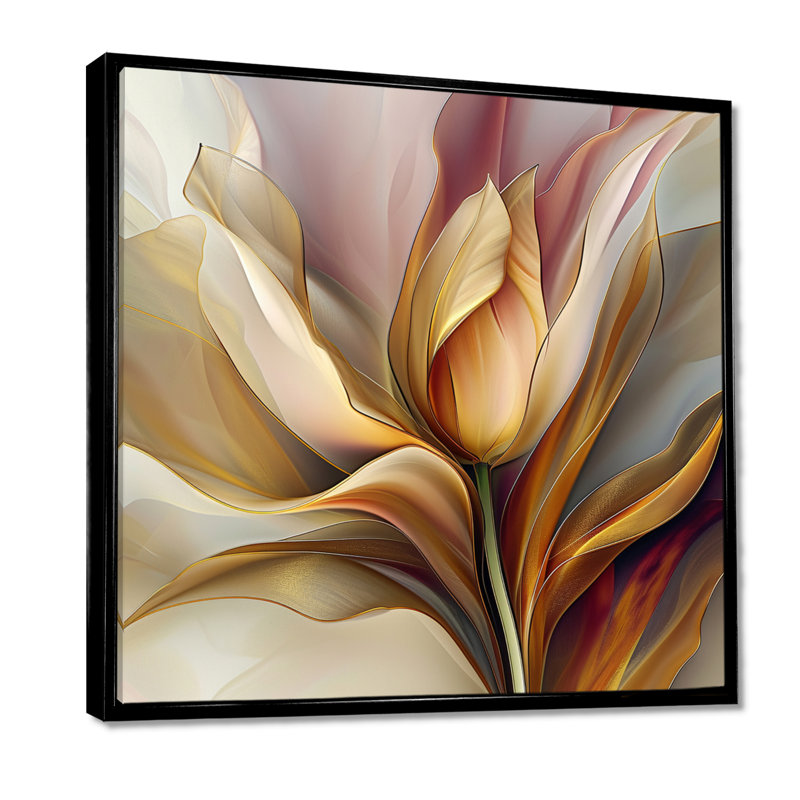 Tulipe jaune, liquide minimal I - tulipe, art mural, H 30 po x l 30 po x P 1 po, Toile avec cadre flottant noir