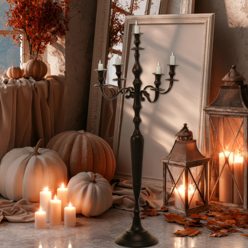 Hamptons Black Metal 41.25" 5-Candle Floor Candelabra