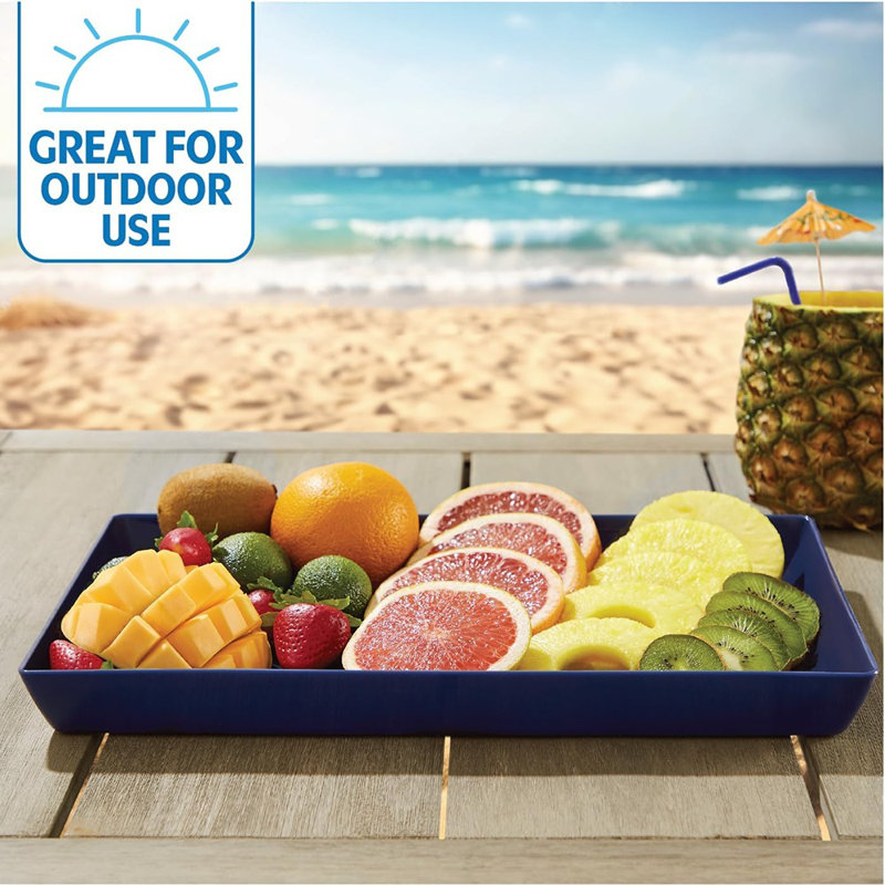 Acrylic Coastal Plastic Serving Trays (Set Of 4) | Large Unbreakable Reusable Rectangular Party Platters | Serve Appetizers, Fruit, Veggies, & Desserts