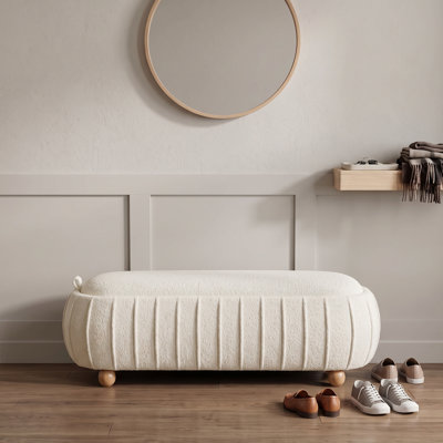 Banc de rangement ovale à couvercle rabattable en chenille de 140 cm (55,12 po), avec repose-pieds et pieds en bois d'hévéa. Banc d'appoint moderne pour salon, chambre ou entrée.
