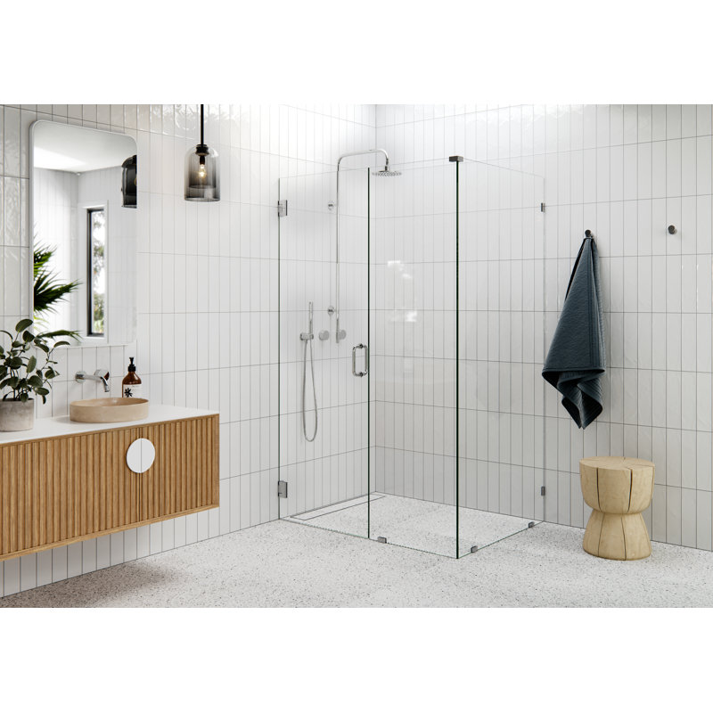 Illume 51 in. x 38.5 in. x 78 in. 90-degree Fully Frameless Wall Hinged Glass Shower Enclosure, Polished Chrome