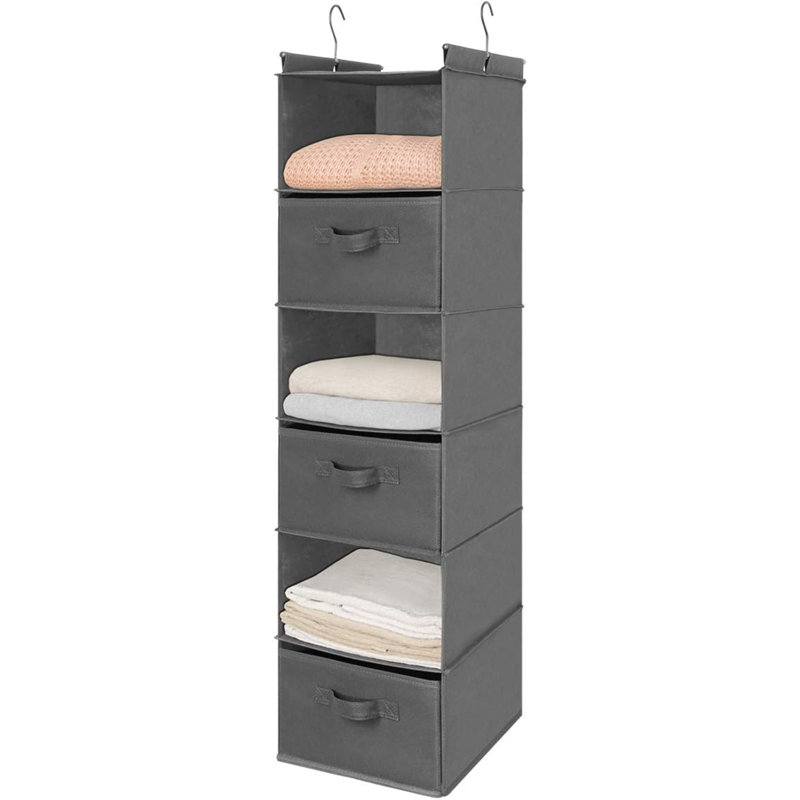 6 Tier Shelf Hanging Closet Organizer, Closet Hanging Shelf With 2 Sturdy Hooks For Storage, Foldable (D3), Grey