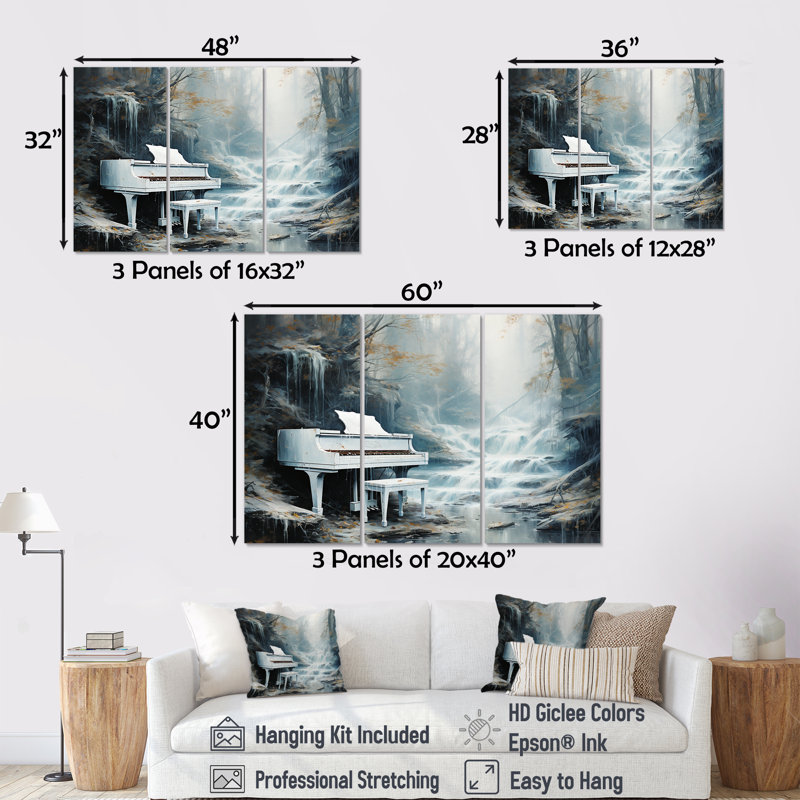 Piano Piano Cascade I - ensemble d'art mural en toile Piano, H 40 po x l 60 po x P 1 po