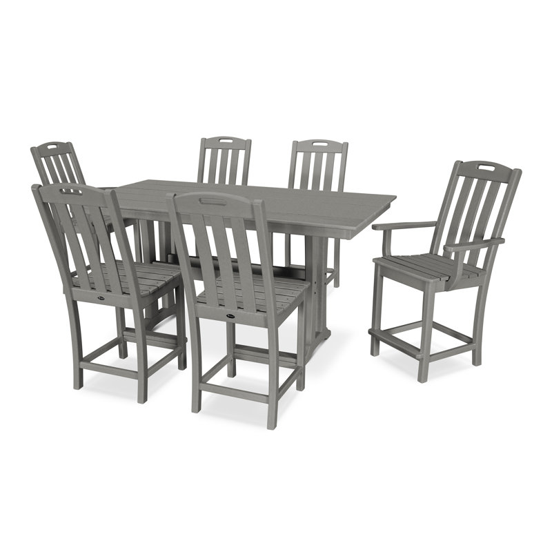 Yacht Club 7-Piece Farmhouse Trestle Counter Set, Stepping Stone