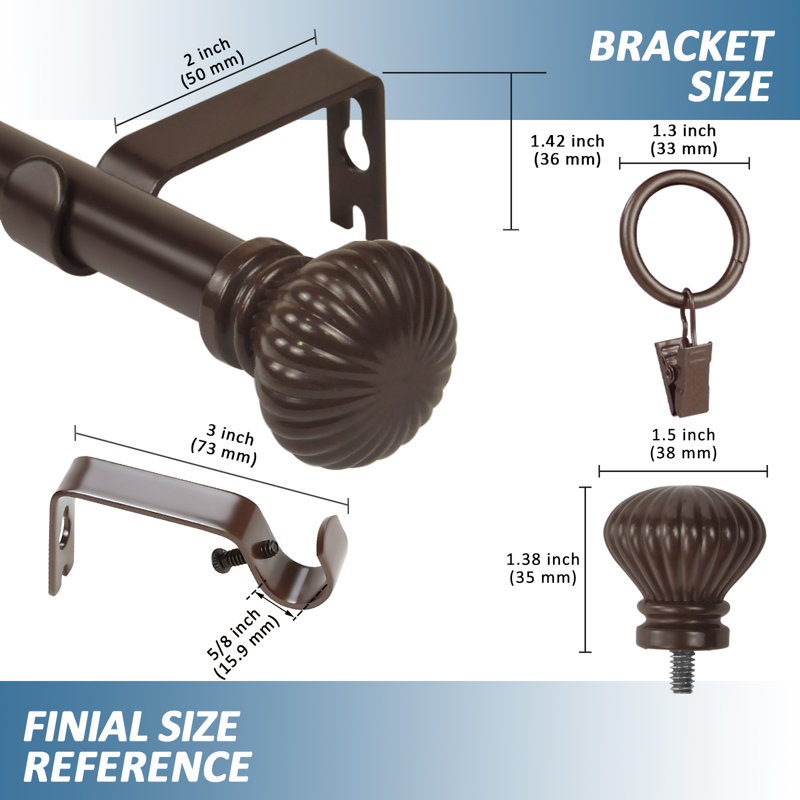 Tringle à rideaux simple réglable Plascencia, H 0,625 po x l 48 po x P 0,625 po, Bronze