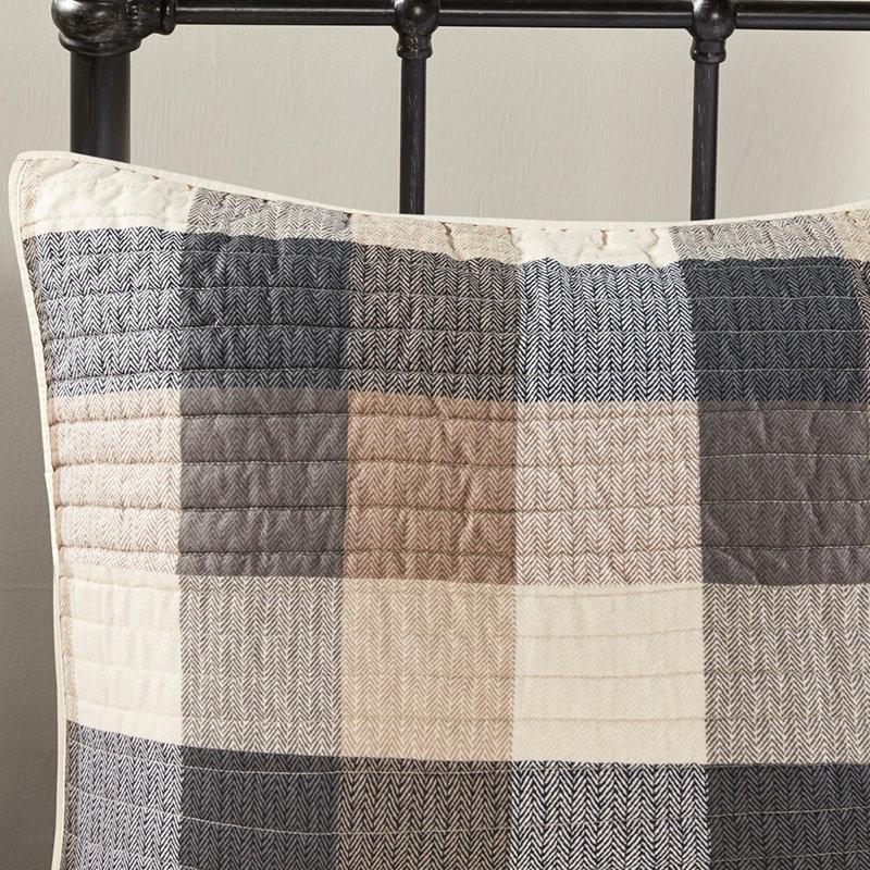 Couette 6 pièces à chevrons, couleur neutre, motif à carreaux Buffalo, coussins imprimés cousus à la main, style neutre et décoratif, avec toutes les fonctionnalités.