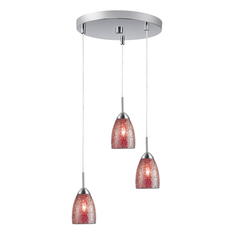 Luminaire suspendu grappe 3 lumières Isaak, Bronze, Rouge mosaïque