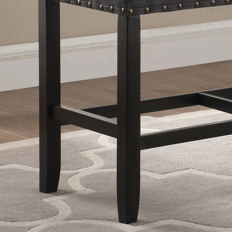 Counter Height Dining Bench - Fabric Upholstered Seat With Nailhead Trim, Gray
