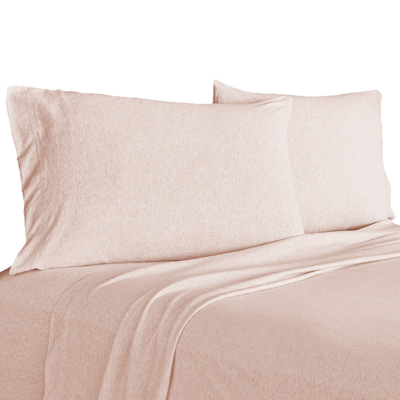 Great Bay Home Jersey Knit Solid Colour Sheet Set, Twin XL + 1 Pillow Case, Blush Pink