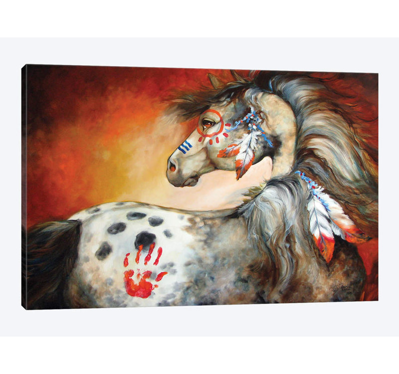 « 4 plumes indienne war pony », reproduction sur toile, H 18 po x l 26 po x P 1,5 po