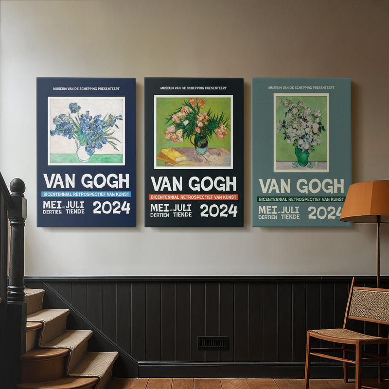 Van Gogh, exposition d'affiches sur toile I - 3 pièces, H 27 po x l 54 po