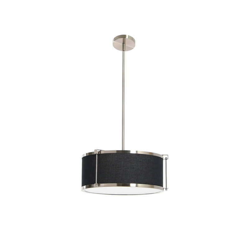 Robert Stevenson Lighting Harrison- Metal Ceiling Light with Captured Linen Shade, Brushed Nickel, Black