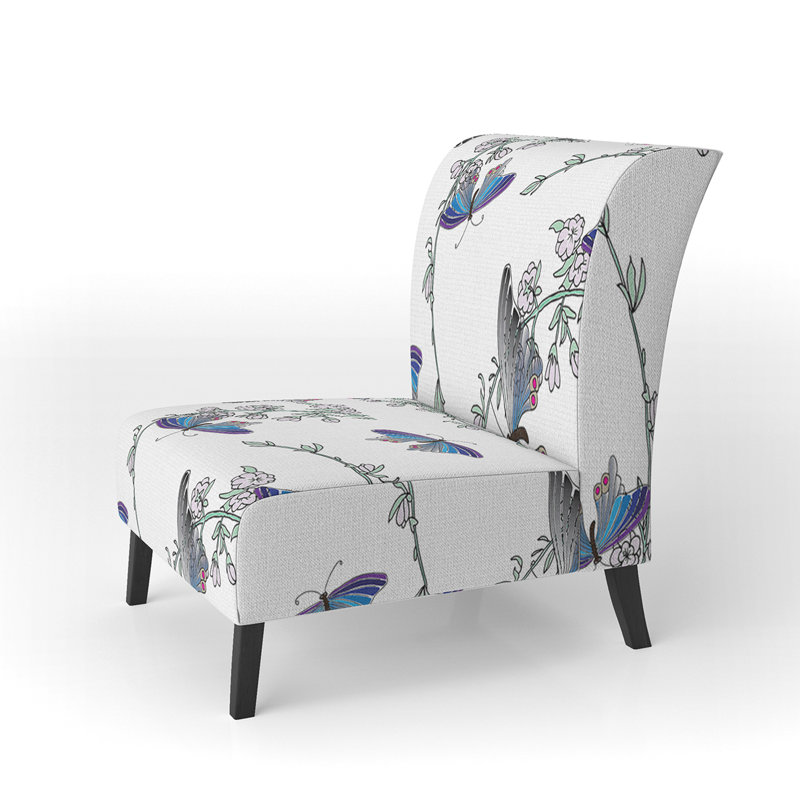 Multicolor Butterflies Doodle Art - Upholstered Cabin & Lodge Accent Slipper Chair