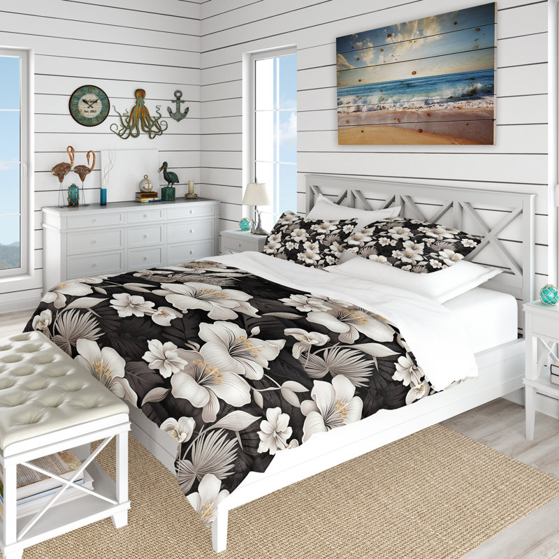 Ensemble de housse de couette monochrome à motif tropical, Housse de couette pour très grand lit et 2 très