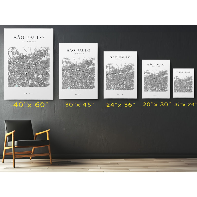 Sao Paulo Map Print Brazil Canvas Print