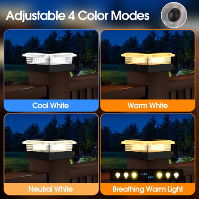 4x4 Post Solar Lights 4 Pack, 4 Lighting Modes Solar Post Cap Lights for 4x4 3.5x3.5 Wood/Vinyl Posts, Ip67 Waterproof 96 LED Fence Deck Post Lights Solar Powered for Patio Porch, Black -4 PACK