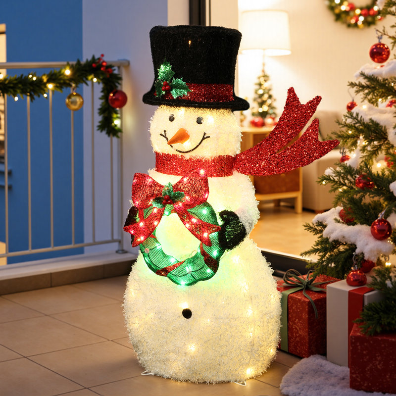 Bonhomme de neige lumineux de Noël de 83,5 cm avec couronne et 80 DEL