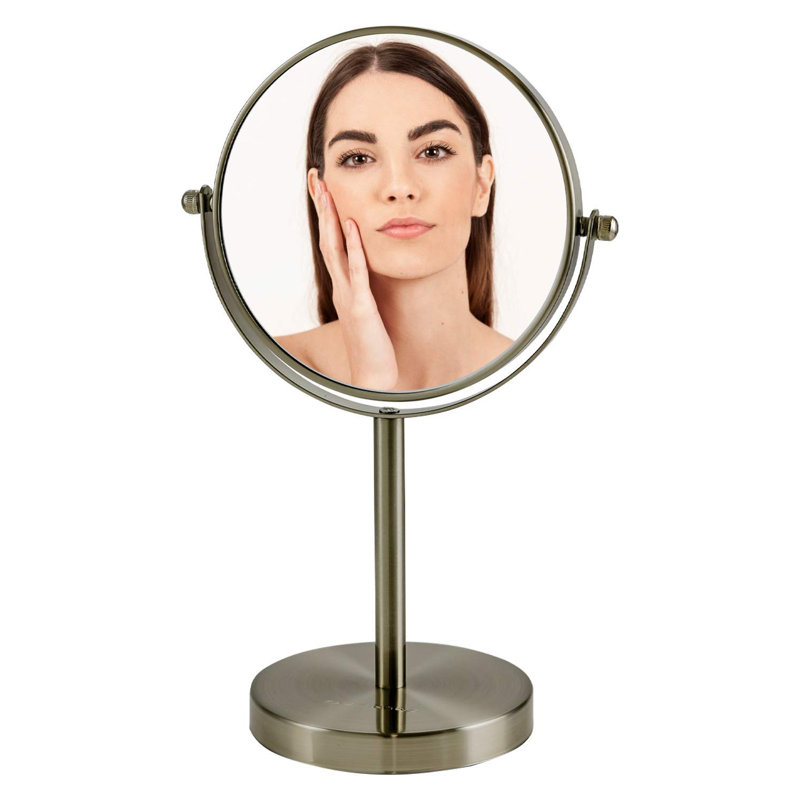 OVENTE 6'' Tabletop Makeup Mirror with 1X/7X Magnification, 360° Swivel Design, Double-Sided Free-Standing Vanity Mirror Perfect for Dresser, Bedroom and Office Desk, Nickel Brushed MNLT60BR1X7X
