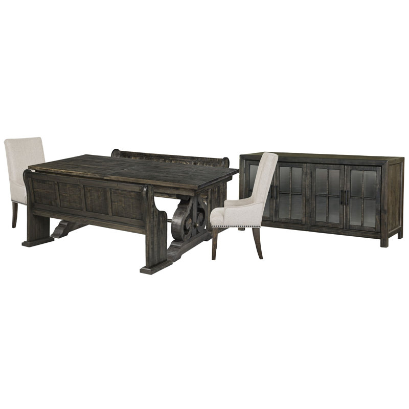 Grita Extendable Rectangular Dining Table With 2 Benches 2 Host Chairs And Buffet